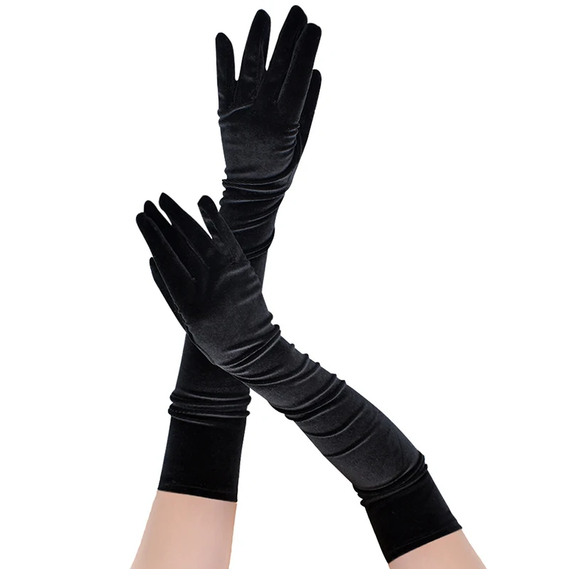 44 cm/53 cm/65 cm Luxus Samt Frauen Lange Handschuhe Sexy Schwarz Elastische Party Prom Etikette hochzeit Kleid Retro Zubehör