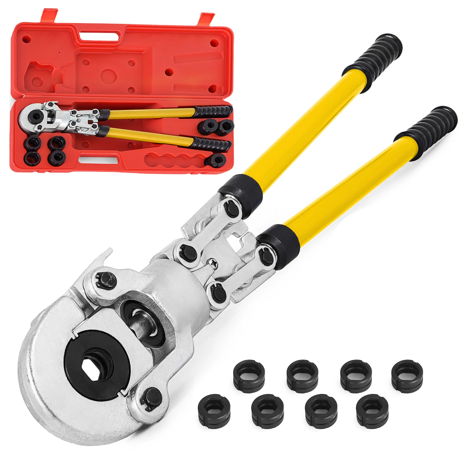 SucceBuy Stahl-PEX-Rohr-Crimpzange mit TH/U/V-Typ-Matrizen, Kupfer, mehrschichtige Rohrcrimper, Sanitär-Presszange, Verbund-Set