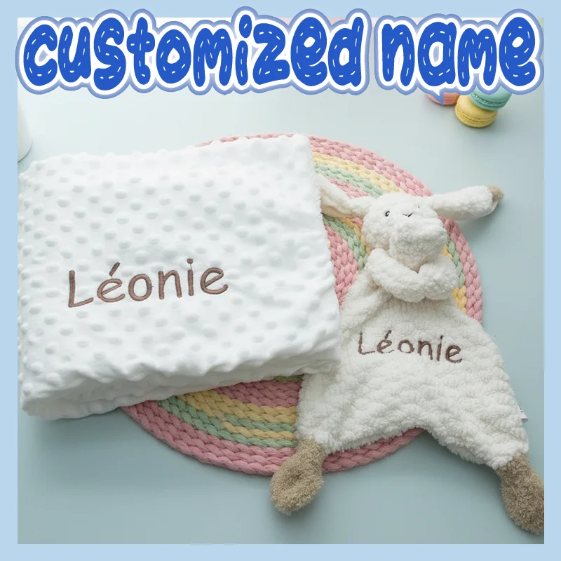 Personalisiertes Baby-Decken-Set mit Bestickten Buchstaben, Kinderwagen- und Hasen-Kuscheltier - Individuelles Geschenk für Säuglinge Image