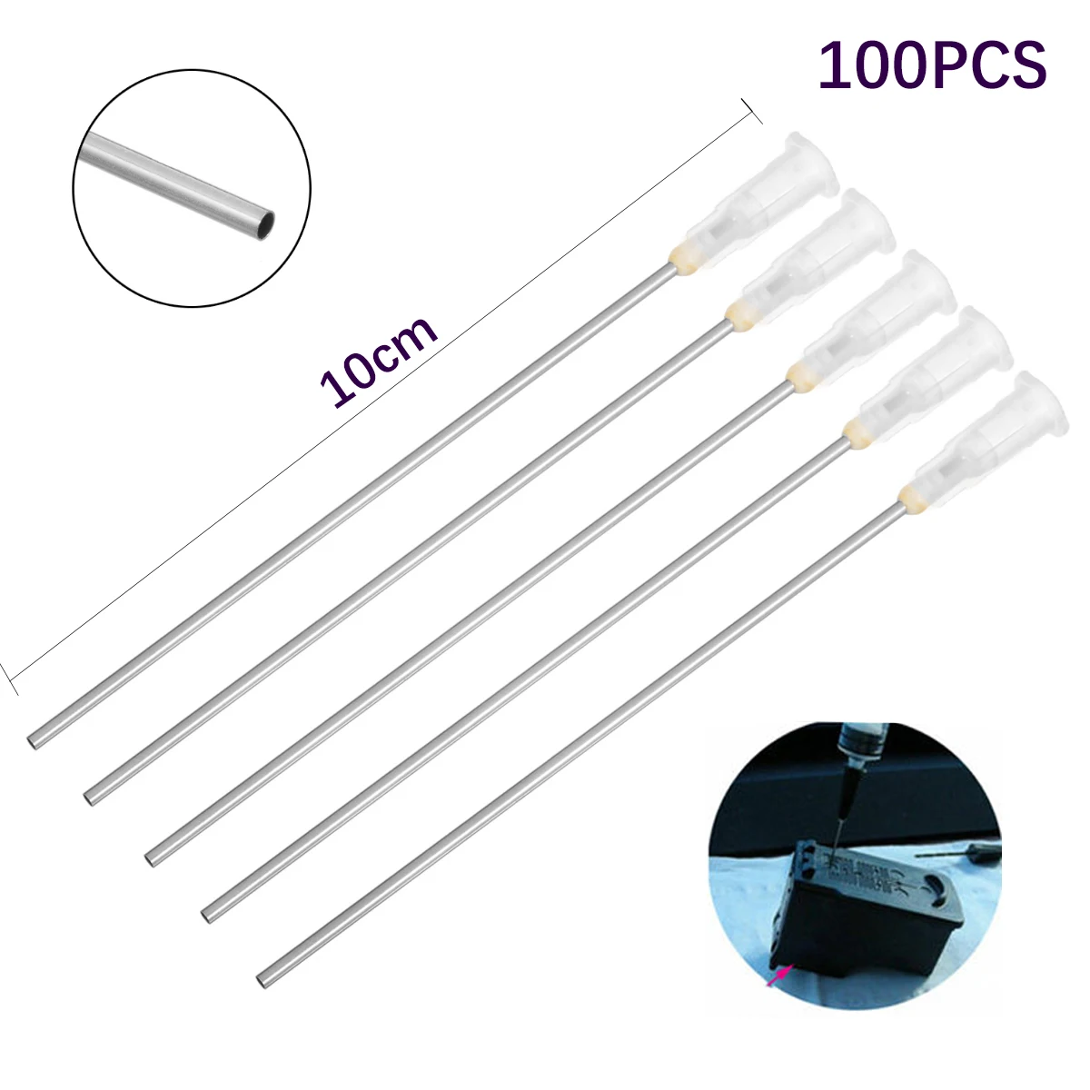 100 stücke 16G 100MM Weiß Edelstahl Blunt Abgabe Nadeln Kleber Spritze Nadel Tipps Für Kleben Füllung Tinte öl Schweißen Flux Image