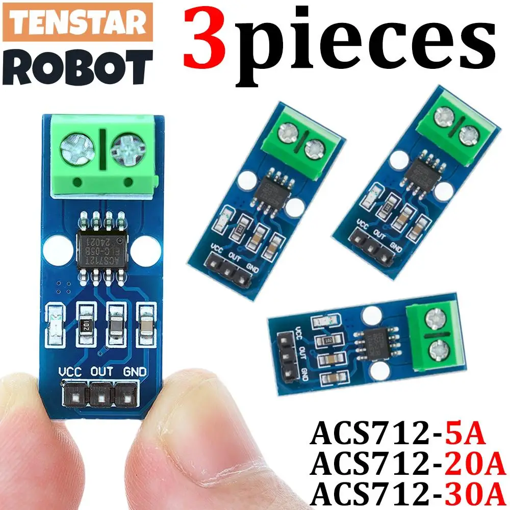 TENSTAR 3 Stück ACS712 5A 20A 30A Range Hall Stromsensormodul ACS712-30A ACS712-20A ACS712-5A Image
