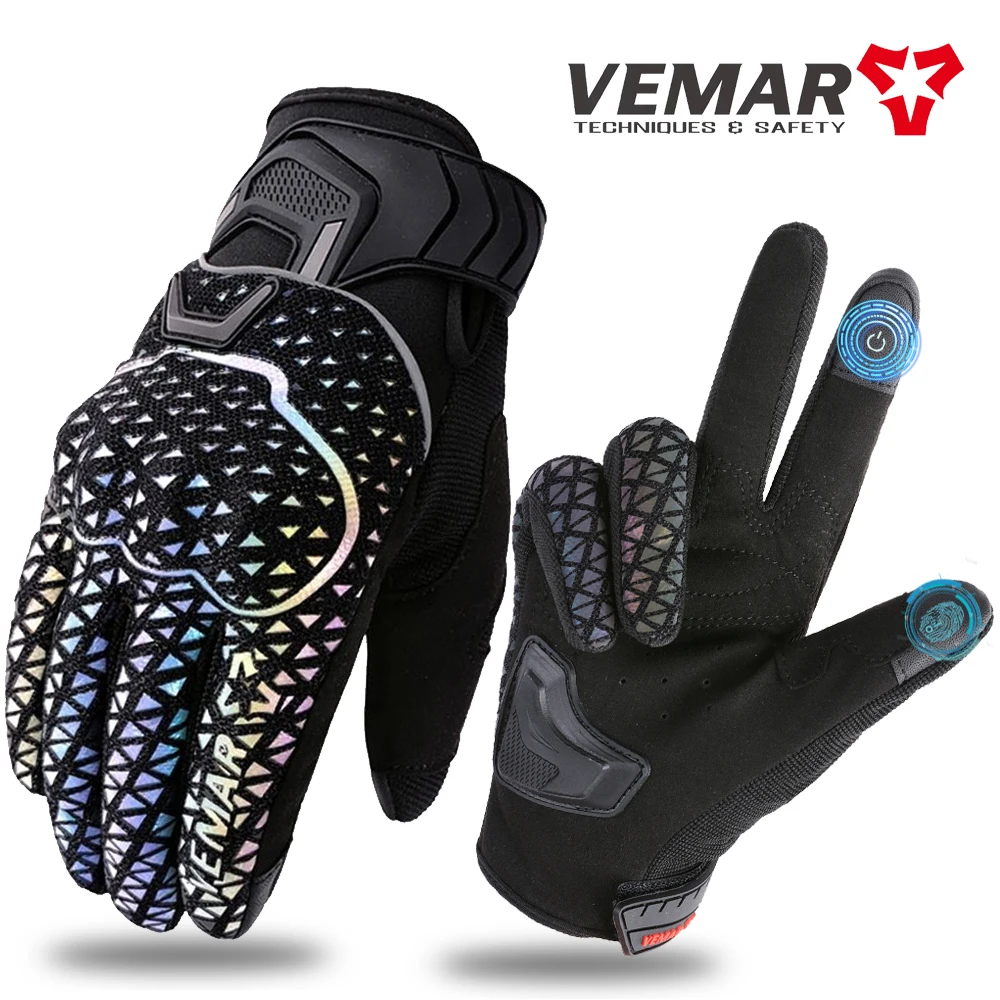 Vemar Motorrad handschuhe hell & bunt reflektierende Motocross Sommer Fahrrad handschuhe TPU Schutz Moto Fahrrad handschuhe Touchscreen Image