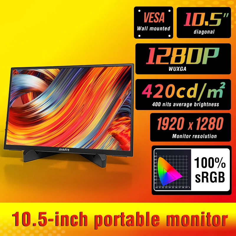 10,5-Zoll tragbarer Monitor 1280P HDR 15:10 Low Blue Light für XBox PS4 / 5 Switch Handy PC Laptop-Erweiterung Image