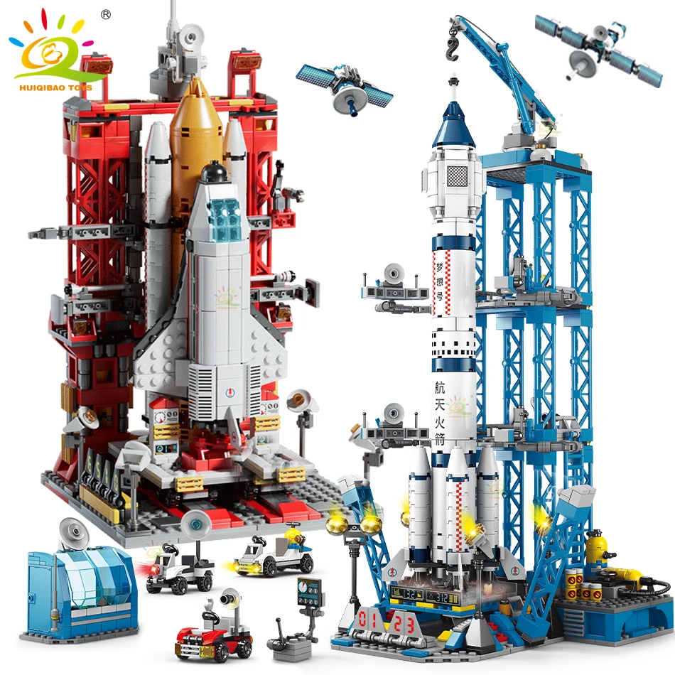 HUIQIBAO Raum Luftfahrt Bemannte Rakete Bausteine Mit Astronaut Figur Stadt Luft-und Raumfahrt Modell Ziegel Kinder Spielzeug für Kinder Image