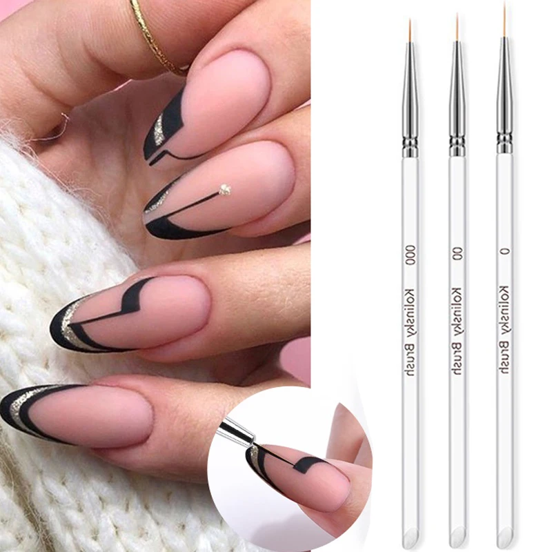 3 Teile/satz Kristall Feine Liner Pinsel Nail art Striping Pinsel Dünne Linie Nagel Pinsel Detail Malerei Stift Gel Nagel Malerei werkzeuge Image