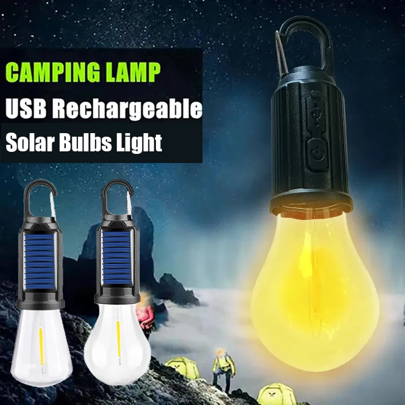 LED Solar Camping Lichter USB wiederaufladbare Glühbirnen Lampe dimmbar mit Haken Vintage Licht für Wandern Zelt Laterne Außenbeleuchtung
