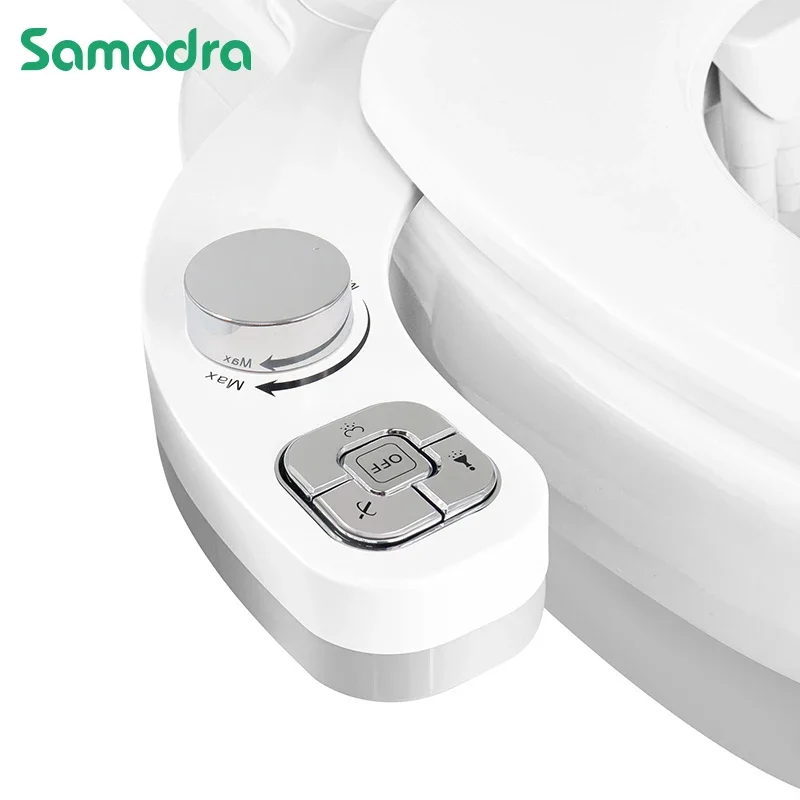 SAMODRA Knopf-Bidet – nicht elektrisch, selbstreinigende Doppeldüse (vorne und hintere Waschung), Süßwasser-Bidet, Toilettensitzaufsatz Image