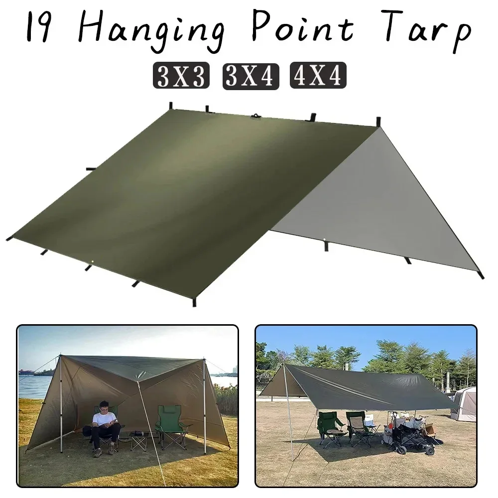 19 Hang-Point-Plane, wasserdicht, Survival-Bushcraft, Sonnenschutz, Strand-Schatten-Zelt, Outdoor-Überdachung, Rucksackreisen, Touristen-Markise, 4 x 4, 3 x 3 m