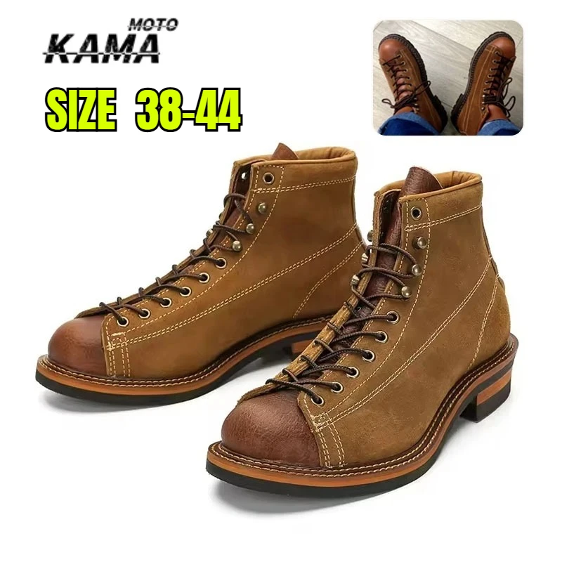 Herren-Wanderschuhe Britische Knöchelhohe Freizeitschuhe Trekking-Schuhe mit Dicker Sohle High-Top Motorradstiefel