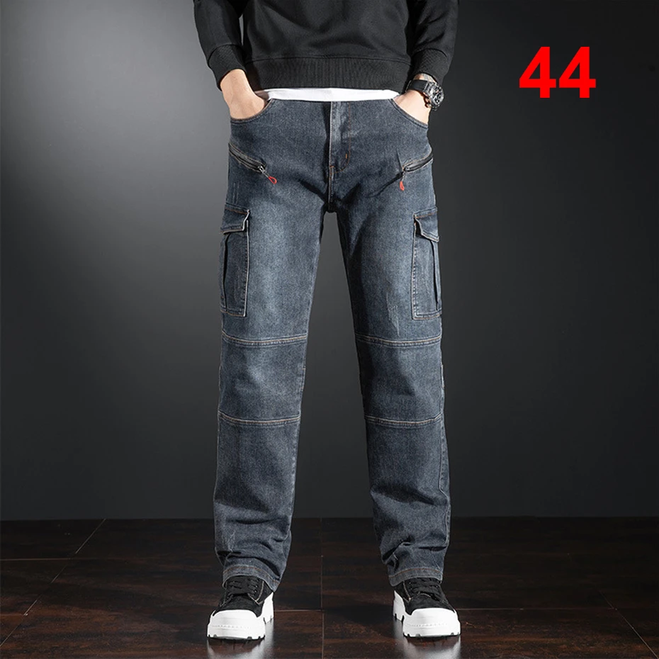 Plus Size Jeans hose Männer Straight Jeans Moto Biker Jeans Mode lässig blau Jeans hose männlich große Hose