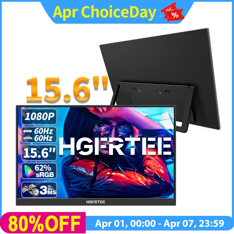 HGFRTEE 15,6 Zoll tragbarer Monitor, externer zweiter Bildschirm für FHD-IPS-Laptops, erweitertes Gaming-Display mit Typ-C-HDMI Image