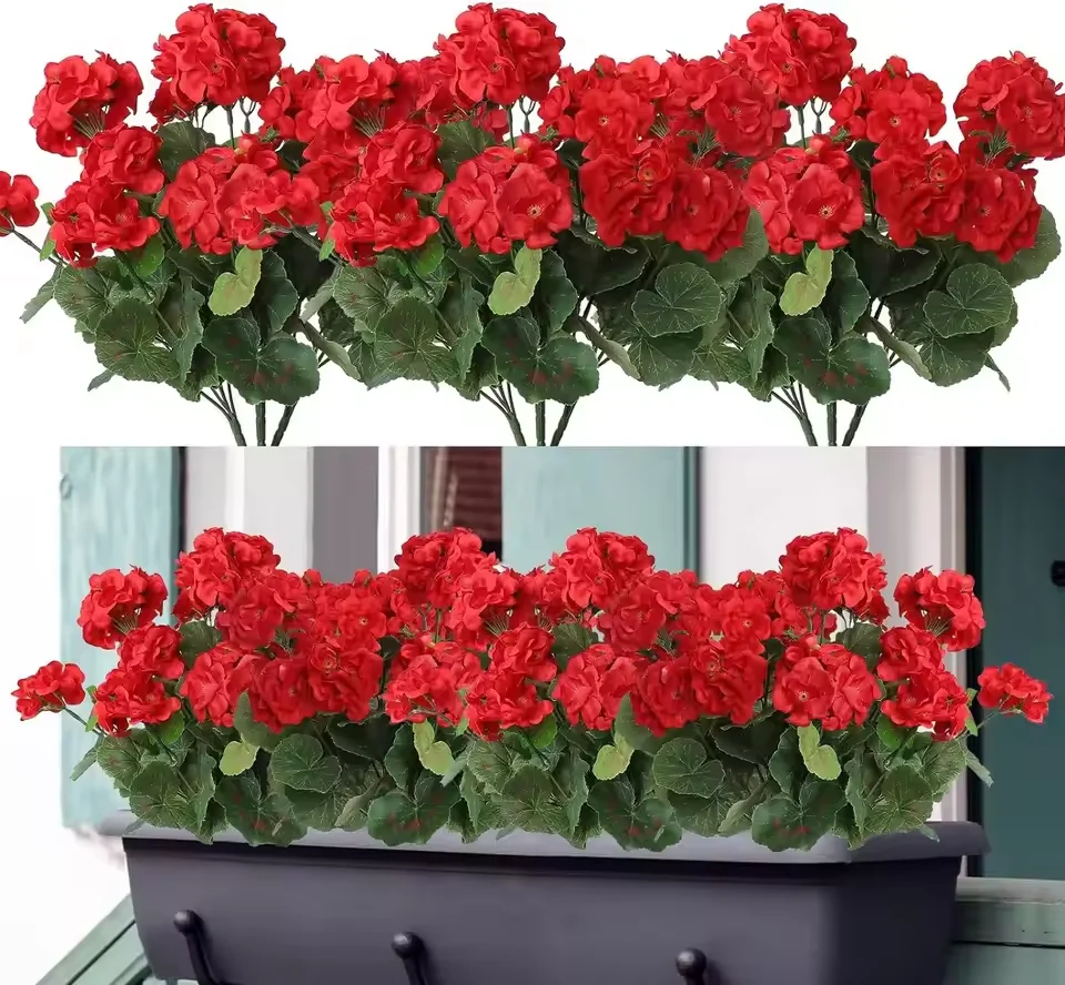 2/4 Stück 12,6 Zoll große künstliche Pflanzen aus Seide, Begonienblüten, Geranien, UV-beständig, aus Vliesstoff, künstliche Blumen für Garten, Bonsai, Blumendekoration
