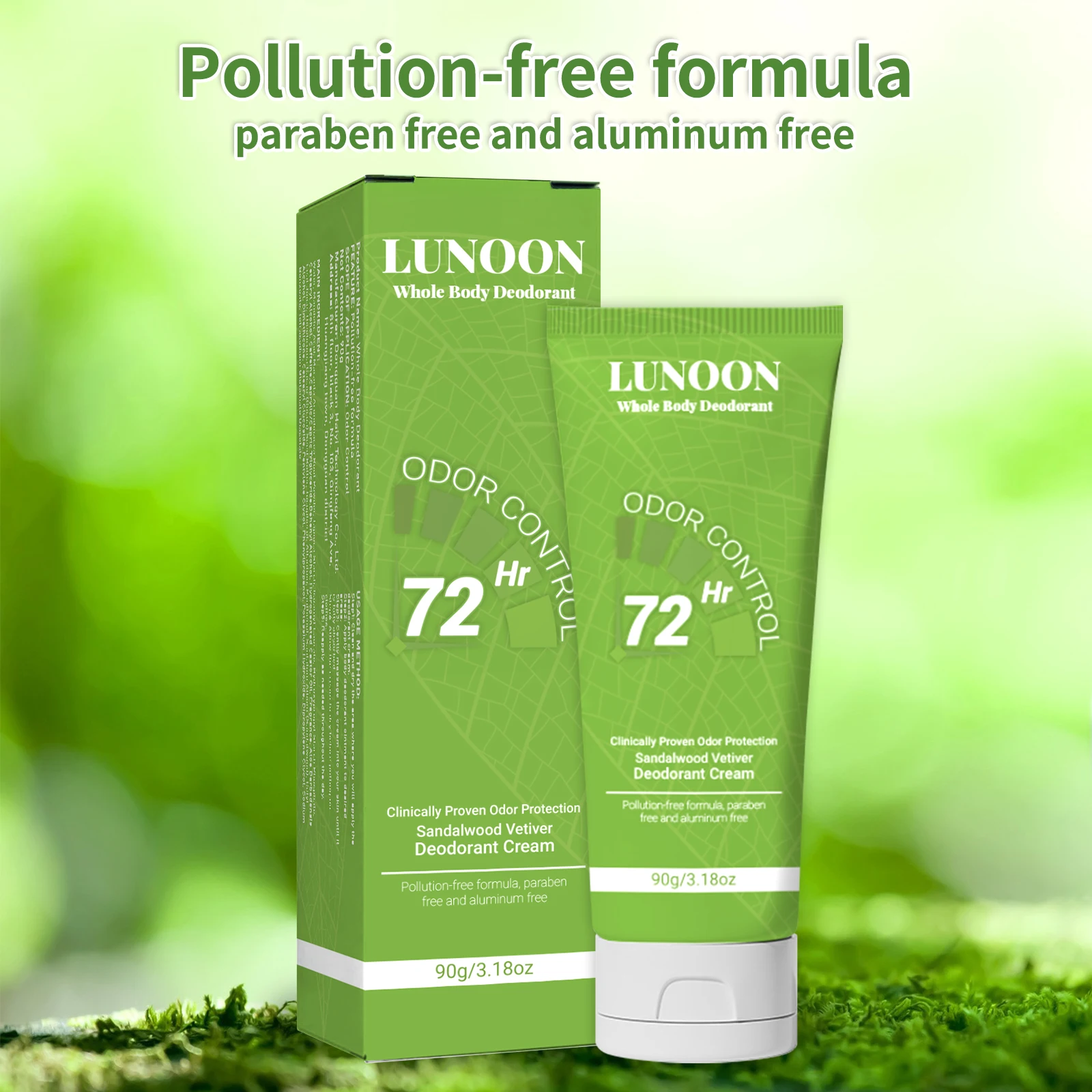 LUNOON Ganzkörper-Deodorant-Creme für Männer und Frauen – 72 Stunden Geruchskontrolle, natürliche Formel mit Sandelholz Vetiver (90 g) Image