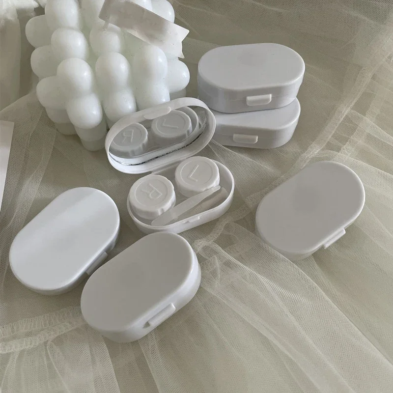 1PC Frauen Mini Kontaktlinsen Fall für Reise Dame Halter Lagerung Augen Pflege Container mit Spiegel Linsen Box Glatte Candy farbe Image