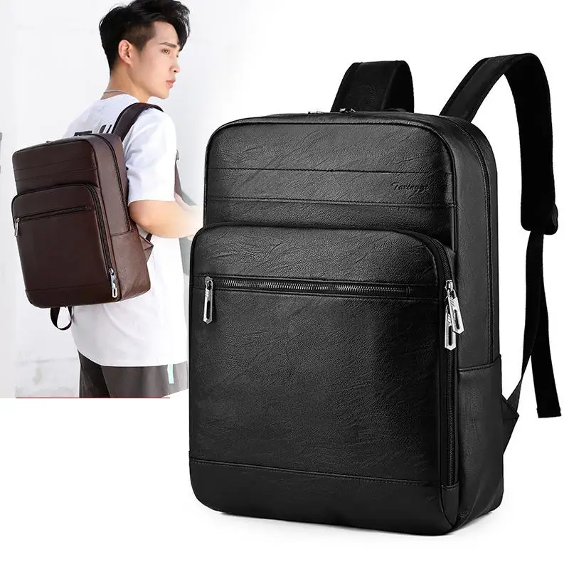 Neue Leder Rucksack männer Casual Business Rucksack Große Kapazität Computer Tasche College Student Rucksack Einfache Reise Rucksack