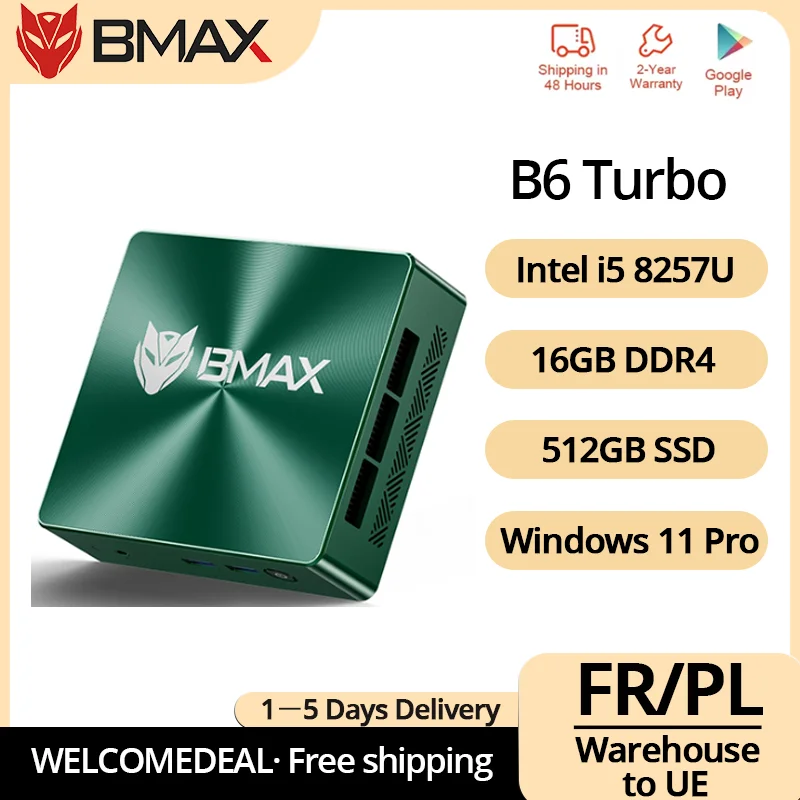 BMAX Mini-PC B6 Turbo Intel Core i5-8257U Windows 11 16 GB RAM 512 GB SSD HDMI USB DisplayPort Ethernet Bluetooth Wi-Fi Computer