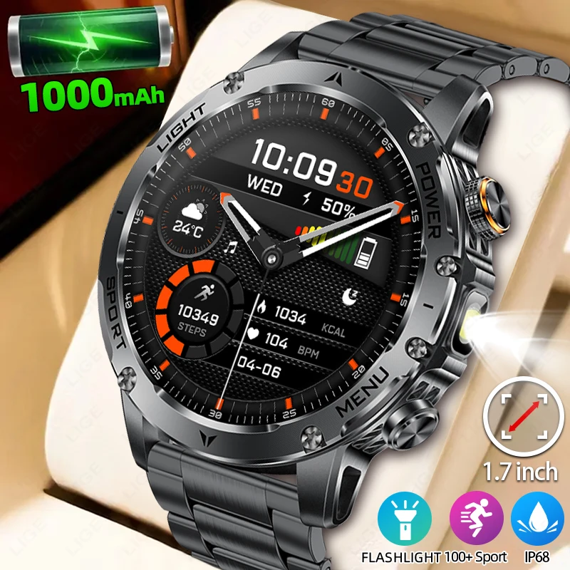 LIGE Neue GPS Outdoor Sport Smart Uhr Männer AMOLED Bildschirm LED Taschenlampe herzfrequenz Wasserdichte Bluetooth Anruf 1000 mAh Smartwatch