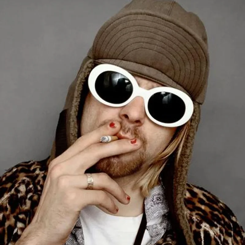 Kurt Cobain Retro Oval Sonnenbrille Mann Vintage Mode Marke Sonnenbrille Klassisch Weiß Schwarz Lentes De Sol Mujer