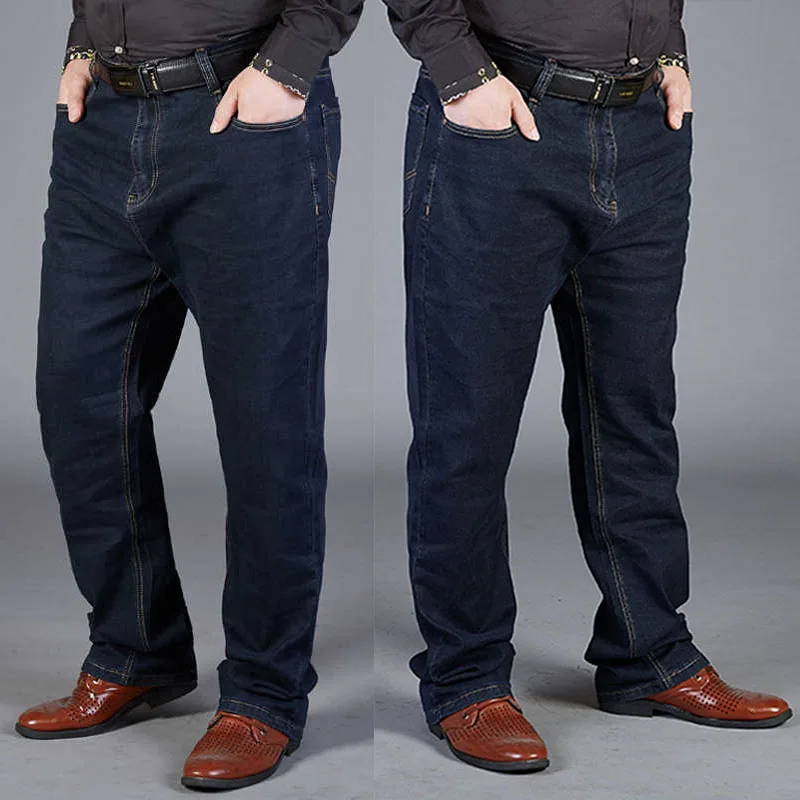 Übergroße Jeans für Herren 10XL (50 Zoll) – Stretchhose mit geradem Bein in Übergröße, Blau, große und große Streetwear, klassisches 5-Taschen-Design