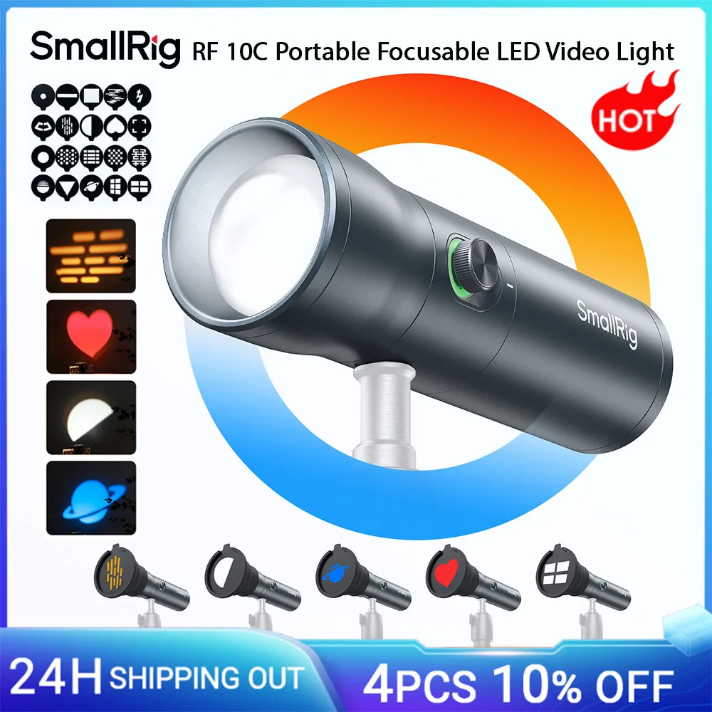 SmallRig RF 10C RGB LED-Fotografie-Taschenlampe, 7500 mAh, 4 Farbfüll-Umgebungslicht mit 20 gemusterten Lichtfiltern, Videoleuchte 4634 Image