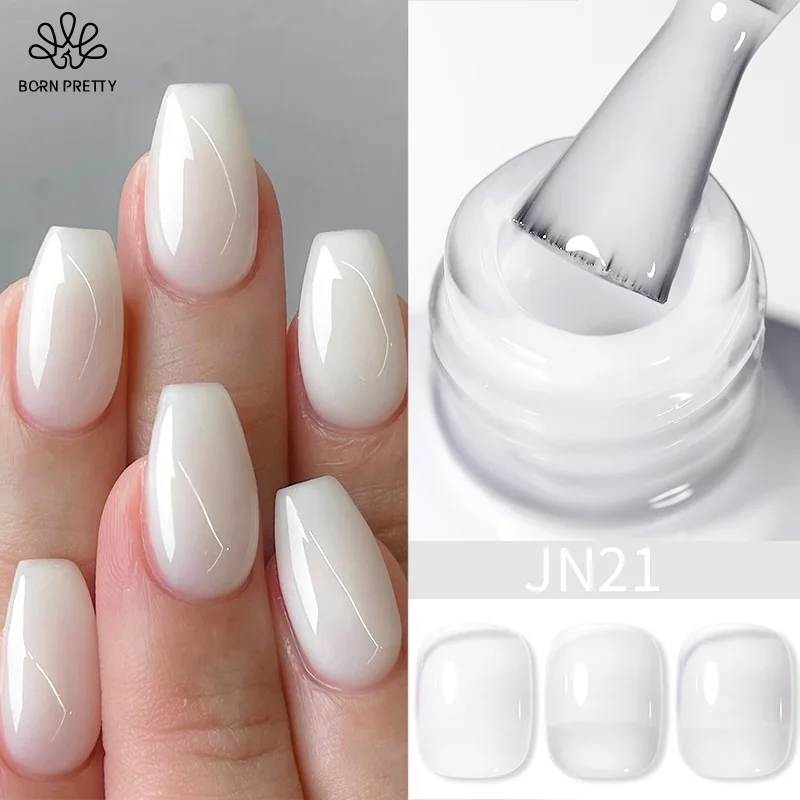 BORN PRETTY Milchig-Weißer Jelly Nude Gel Nagellack 10ml Weiß Transparenter Soak-Off Gel Vernis Semi-Permanent Benötigt UV-Licht Aushärtung Image