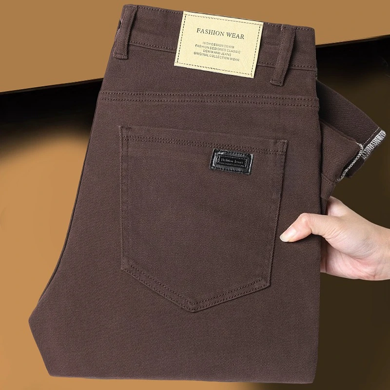 2026 Frühling Herbst Neue Herrenkleidung Slim Jeans Mode Braun Business Casual Stretch Denim Hosen Marken-Herrenhosen 28-44