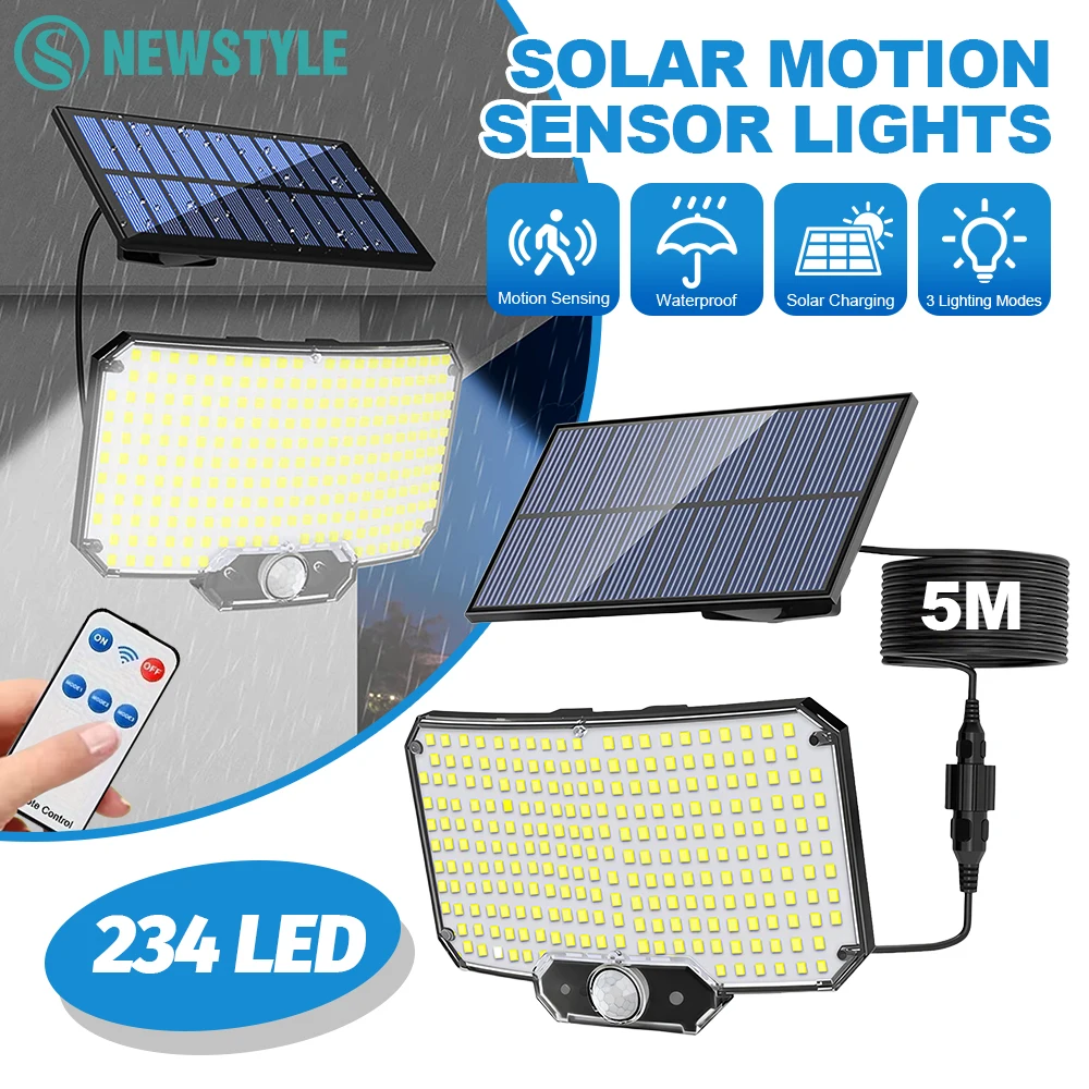 234/348 LED Solar-Bewegungsmelder-Leuchten für Außen, Solar-Sicherheitsleuchten mit Fernbedienung, 3 Modi, Wasserdichte Wandleuchten für Garten und Hof