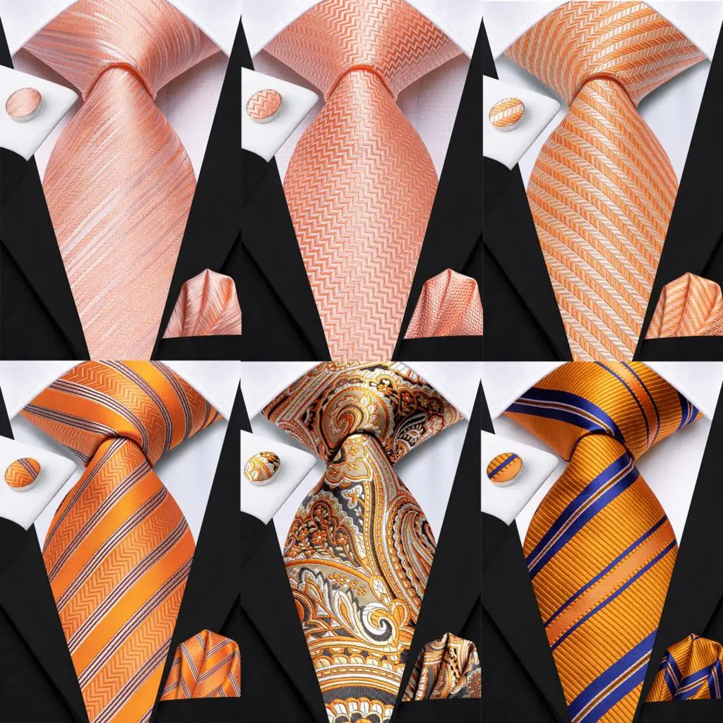 Gestreifte orange Krawatte für Männer neue elegante Herren Krawatte Tasche quadratische Manschetten knöpfe Bräutigam Hochzeit Zubehör Hi-Tie Design Großhandel