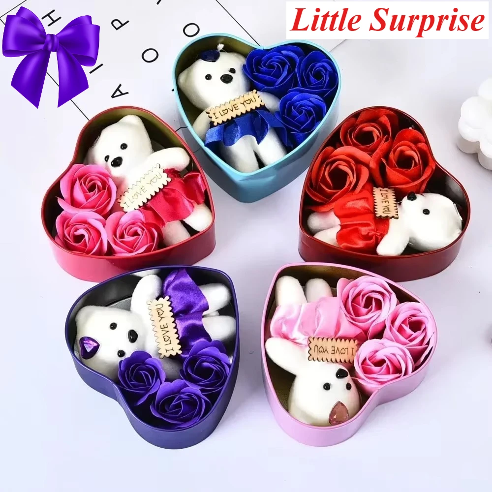 Valentinstag Bär Rose Geschenkbox Romantische Blume Bär Blumenstrauß Hochzeit Geburtstag Party Dekoration Home Decor Geschenk für Freundin Image