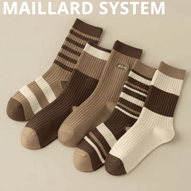 5 Paar Maillard Color System Damensocken, Herbst und Winter Vintage Fun Fashion Sportsocken, Sporttrendsocken Image