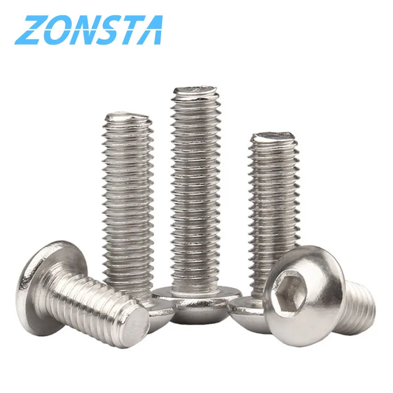 Innensechskantschraube M2 M2,5 M3 M4 M5 M6 304 Edelstahl Knopf Innensechskant Flachkopf Rund Maschine Möbelbolzen ISO7380 DIY Image