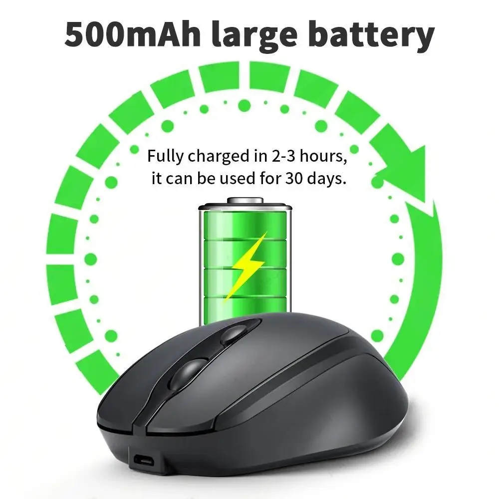Beechip wiederaufladbare kabellose Bluetooth-Maus, geräuschlos, kabellose Computermaus, USB, ergonomische Gamer-Maus für Computer, Laptop, MacBook Image