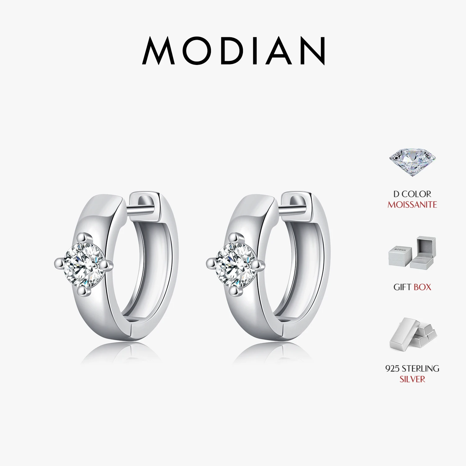 MODIAN Runde Moissanit-Ohrschnallen, Labordiamant, 925er Sterlingsilber, Verlobungs- und Hochzeits-Creolen für Damen, Schmuck, Geschenke Image