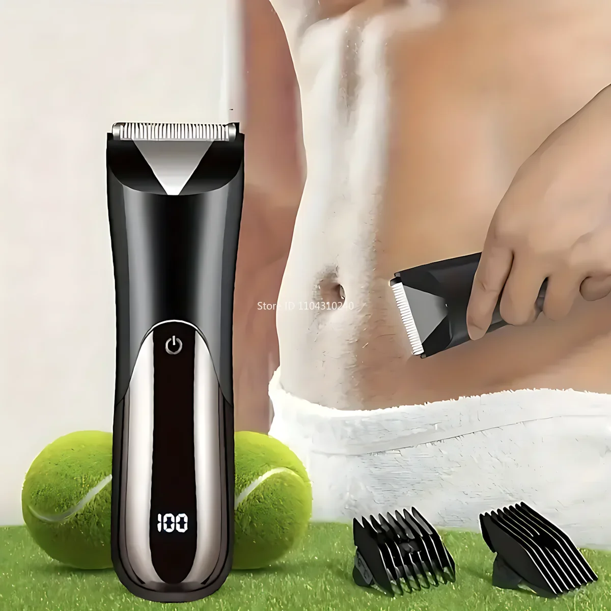 Trimmer-Rasierer für Männer, elektrischer Bartschnurrbart, Kotelettenrasierer, elektrischer USB-wiederaufladbarer Li-Ionen-Akku, Anzeige, Körperhaarentfernung Image