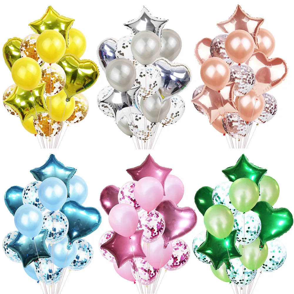14 Teile/satz Herz Stern Folie Ballon Konfetti Latex Ballons Hochzeit Party Dekoration Kind Kinder Mädchen Junge Geburtstag Globos ballons Image