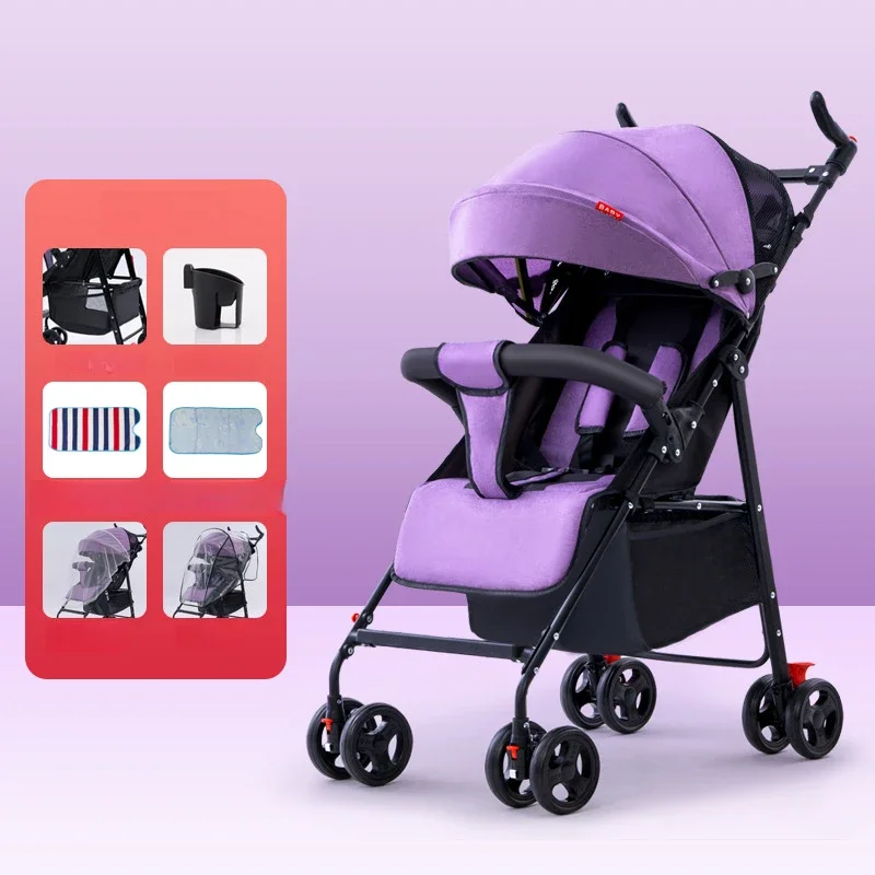 Kinderwagen kann sitzen oder liegen, ultraleichter, tragbarer, einfacher, stoßdämpfender, zusammenklappbarer Baby-BB-Kinderwagen Image