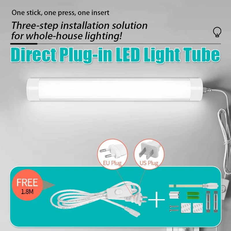 LED-Lichtröhre, direkte Plug-in-Lichtröhre, 110 V, 220 V, LED-Lampe, Röhre, Schreibtisch, Arbeit, Studium, Geschäft, Garage, Lager, Küche, Schrankbeleuchtung