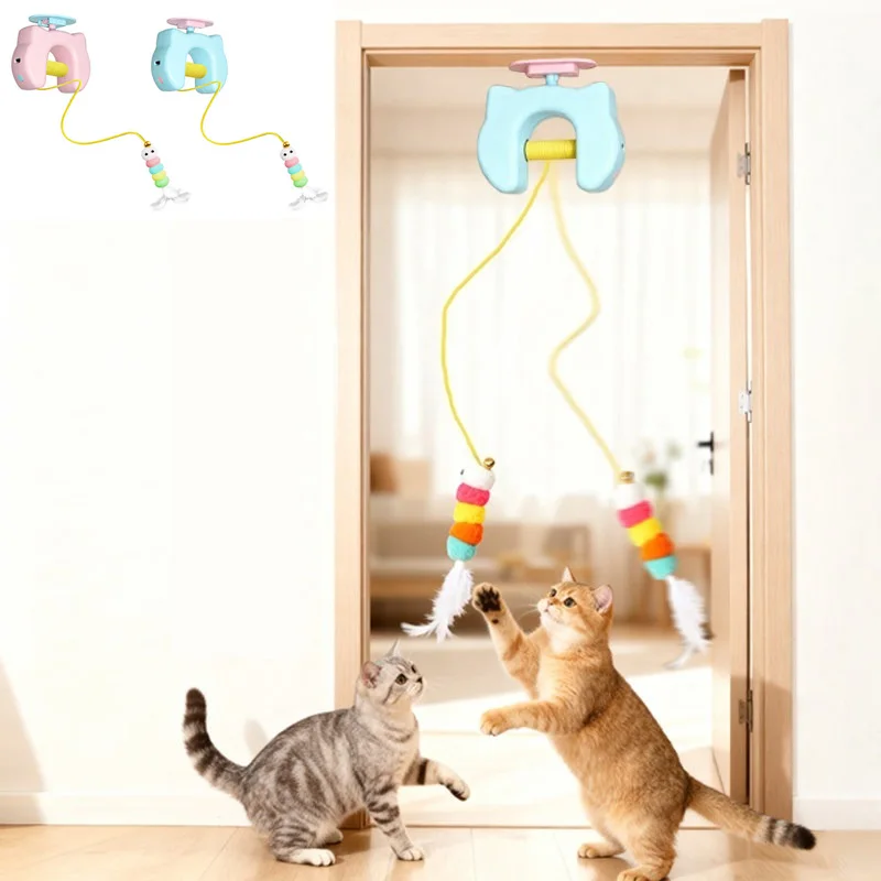 Elektrisches Katzenspielzeug mit 2 Seilen, automatisches Schaukelspielzeug mit Federn, interaktives Kätzchenspielzeug zum Selbstspielen, interaktives Raupenspielzeug für Katzen Image
