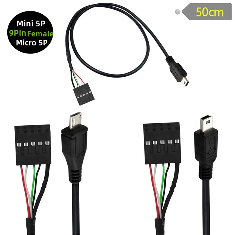 50CM USB 2.0 Micro 5Pin/Mini 5Pin Stecker auf 9Pin Buchse 2,54 USB Header PCB Motherboard Kabel links/Rechtswinkel