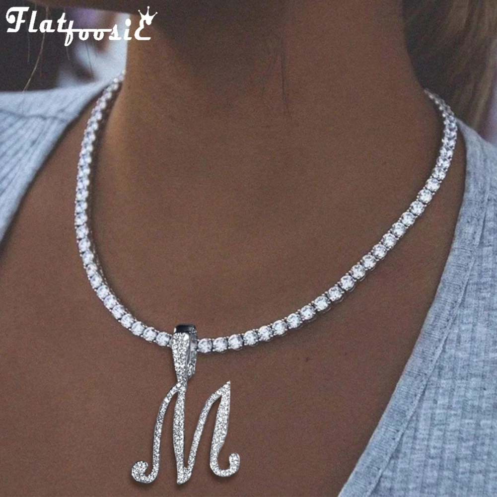 Flatfoosie Iced Out A-Z Cursive Letter Kristall Kette Halskette für Frauen Bling Strass Initial Choker Halskette Hip Hop Schmuck