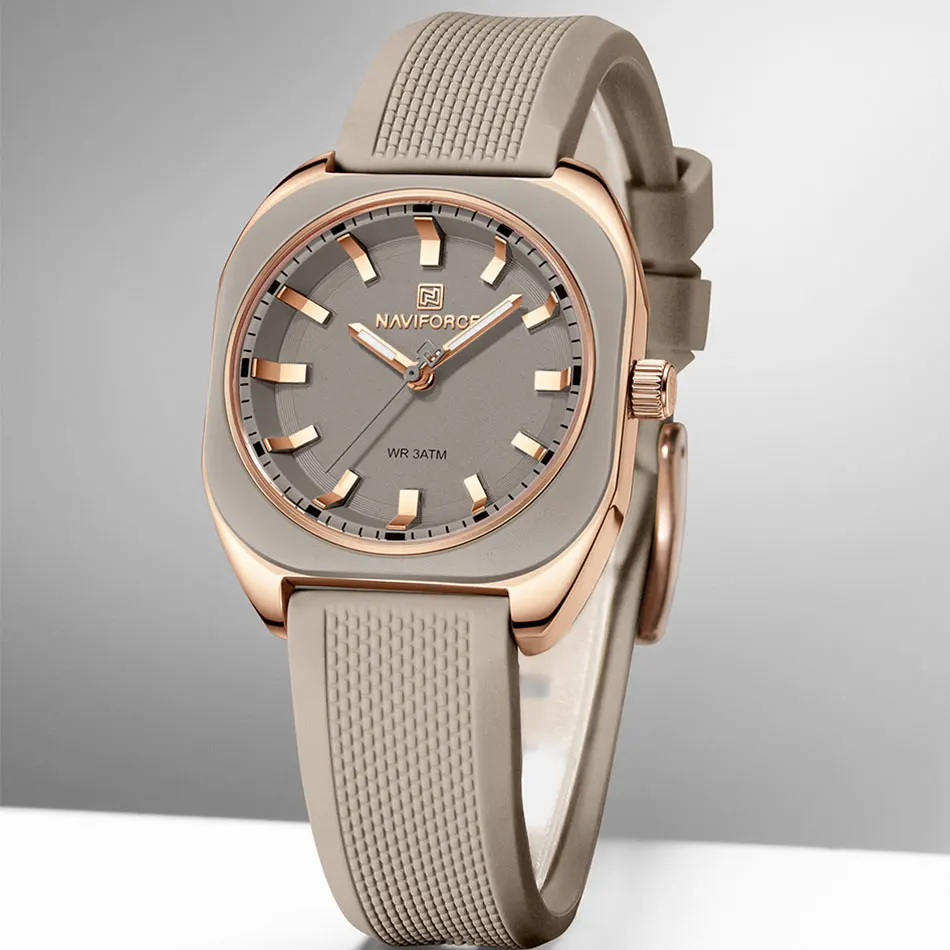 NAVIFORCE Mode Damen Casual Elegant Einfach Polygon Quarz Silikon Uhr Geschenk für Frauen Armbanduhr Casual Relogio feminino