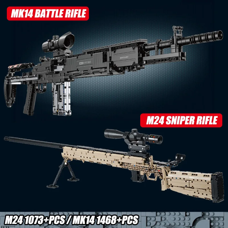 Militär-Gewehr MK14 Kampfgefeuerwaffe Armee M24 Scharfschützengewehr Modellbausatz Bausteine Spielzeug für Kinder Jungen Geschenke Image