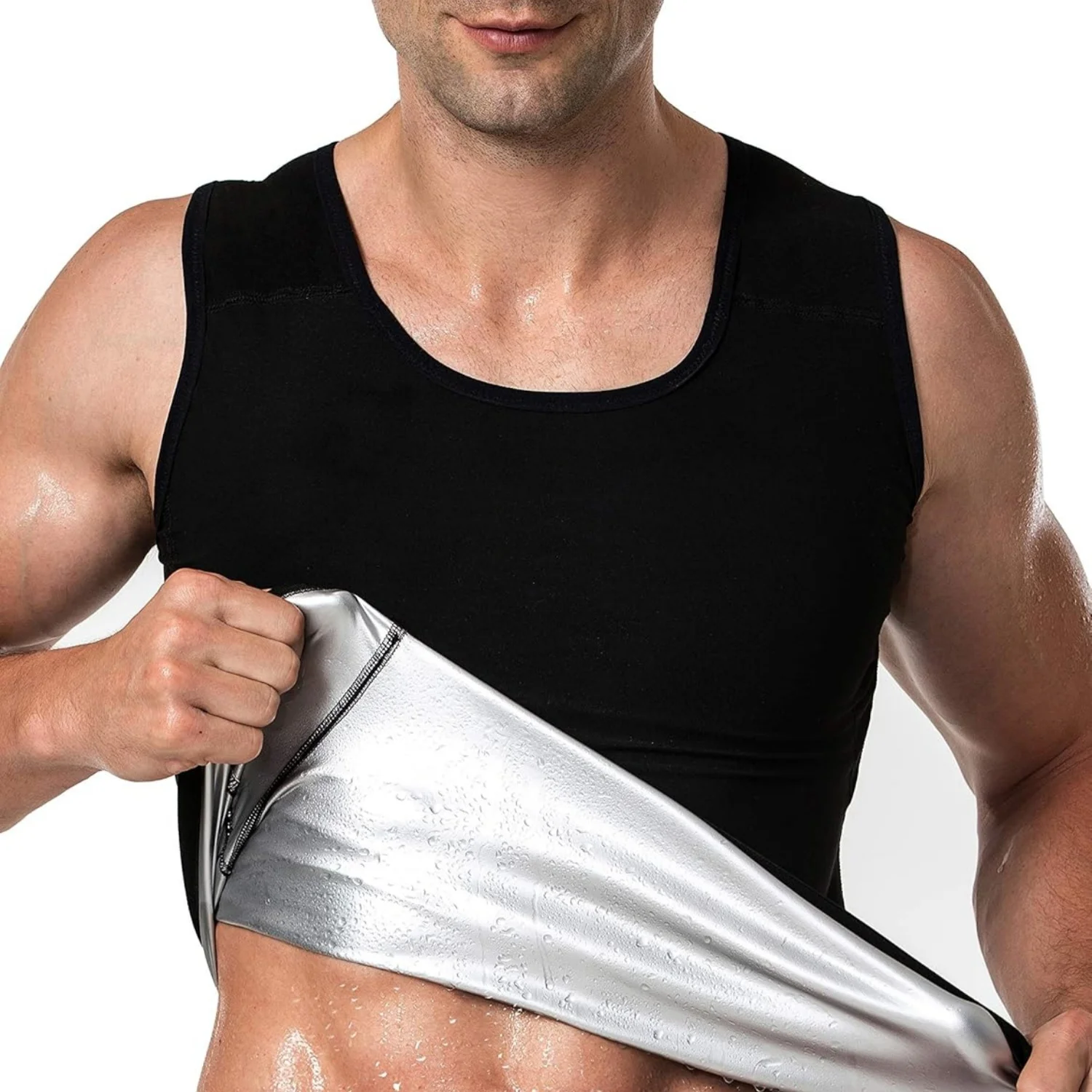 Sauna-Shirt für Herren, kurzärmeliges Sauna-Schweiß-Körperformer-Tanktop für Herren, Sauna-Weste, Fitnessstudio, Übung Image