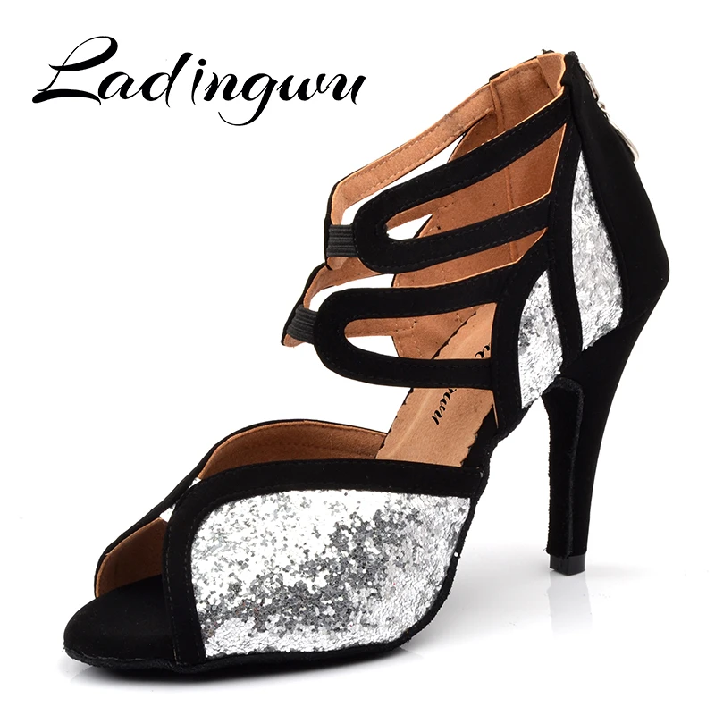 Ladingwu Römischen stiefel Latin Dance Schuhe Mädchen leder sohle US3.5-12 weiß schwarz farbe-und wildleder Latin Dance schuhe frauen Image