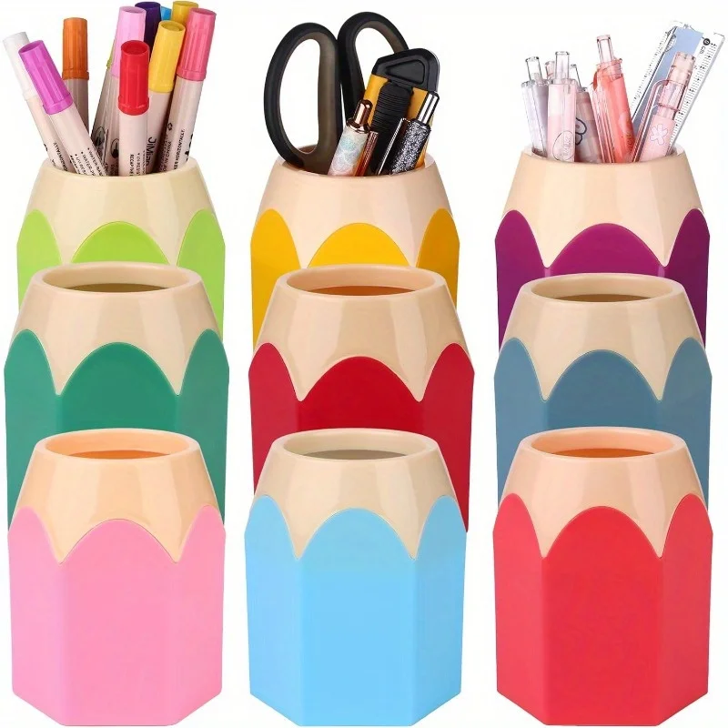 Bleistiftförmiger Stifthalter, süßer Schreibtisch-Stifthalter aus Kunststoff, bunter Vase-Stifthalter, Make-up-Pinselbehälter Image