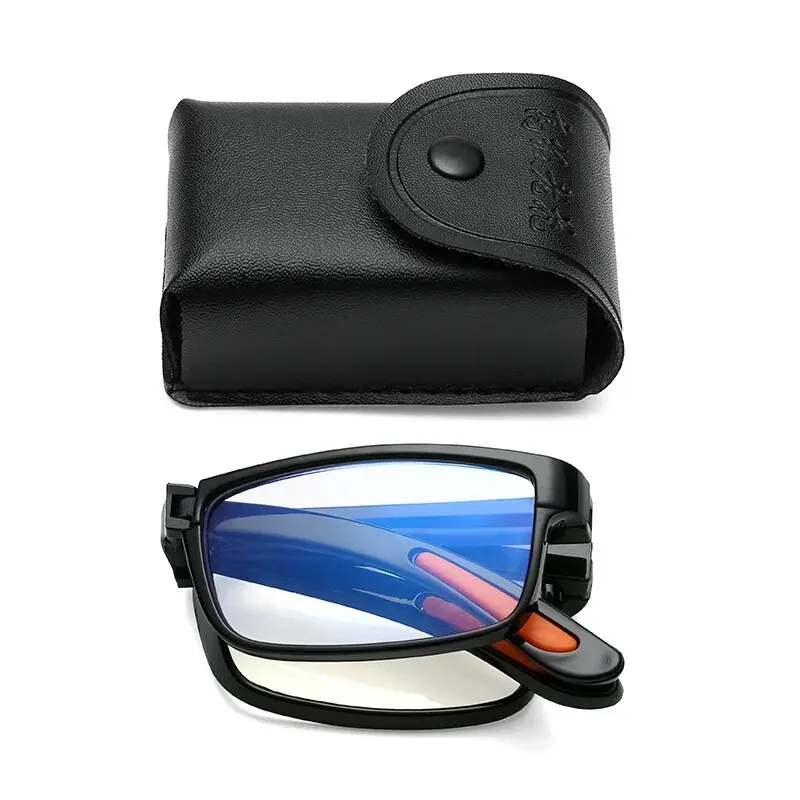 Klappbare Lesebrille mit Etui, Anti-Blaulicht-Brille, Presbyopie, Retro, Unisex, Taschenbrille, tragbare Brille, Herren und Damen Image