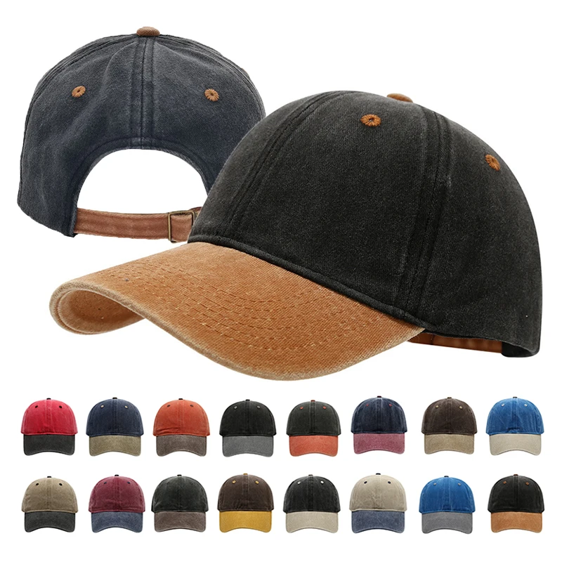 Vintage gewaschene Baseballkappe für Männer und Frauen, farblich passende Sonnenkappen, lässige Snapback-Hip-Hop-Mütze, Frühling und Sommer, weiche Hüte mit gebogener Krempe Image