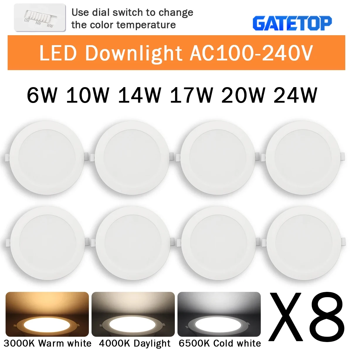8PCS LED Downlight AC100-240V 3 CCT LED Decke Spot 6W 10W 14W 17W 20W 24W Einbau in Downlight Licht Kalt Warm weiß Lampe