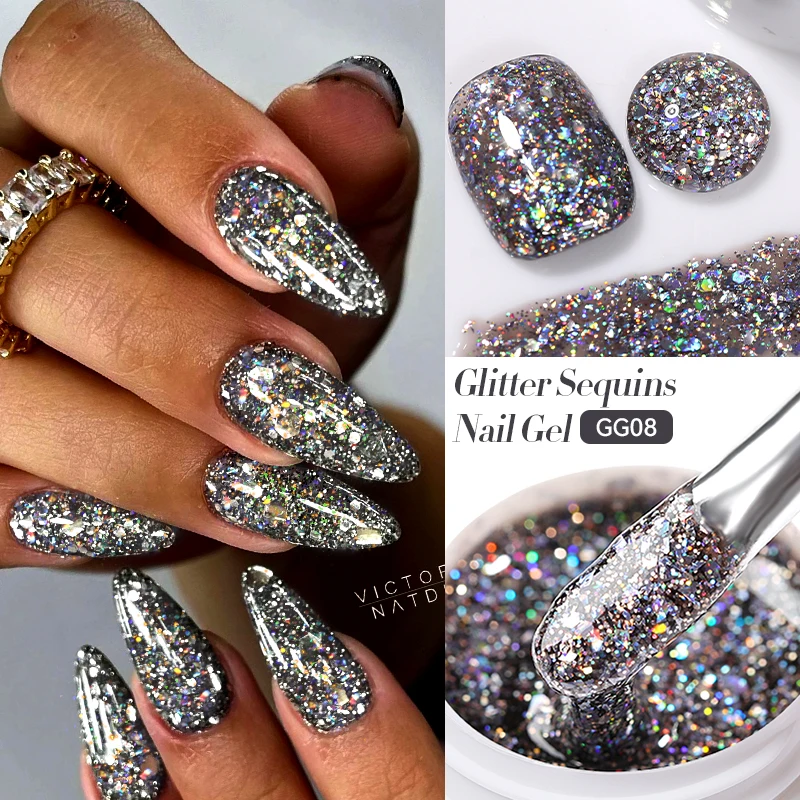 LILYCUTE Glitter Gel Nagellack Schwarz Silber Super Glänzende Pailletten Gel Polnisch Soak Off UV LED Semi Permanent UV Gel Für Nägel Image