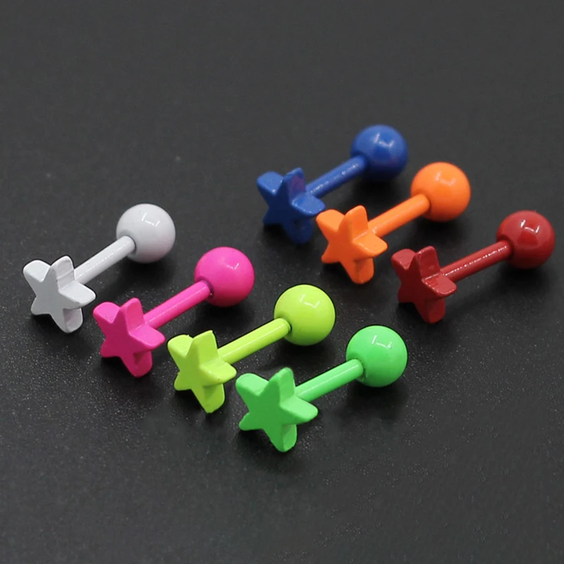 1pc Bunte Stern Stud Ohrringe für Frauen Ohr Piercing Edelstahl Barbell Tragus Knorpel Ohrring Helix Conch Nette Schmuck Image